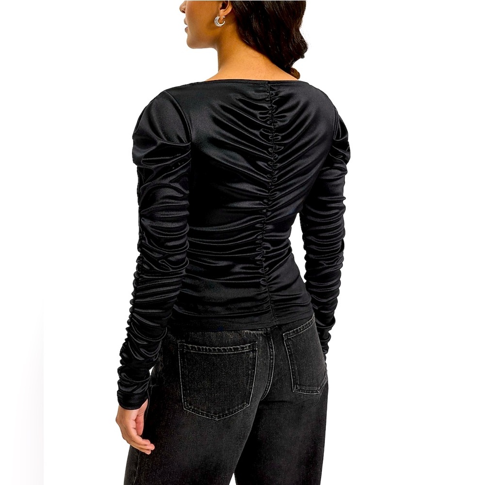 Express Satin Ruched Long Sleeve Tee - Picture 2 of 4